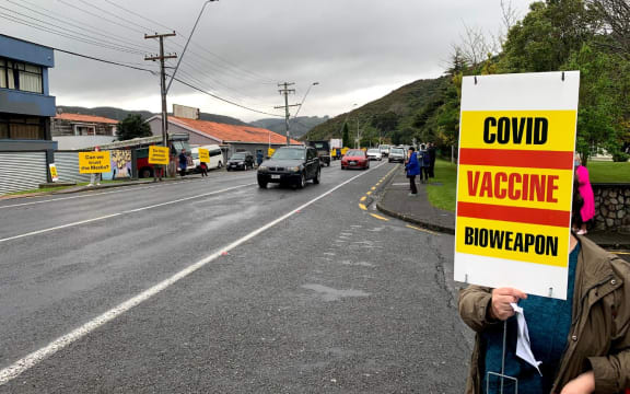 Protestors at Taita College sharing vaccine misinformation.