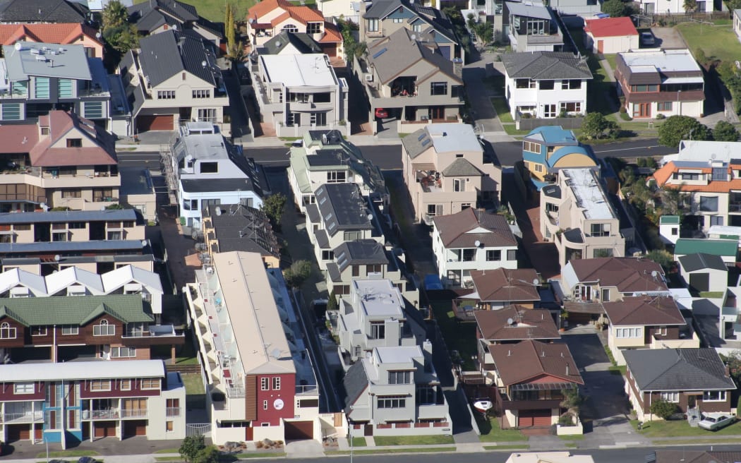 Aerial view of New Zealand houses at Mount Maunganui, Bay of Plenty, New Zealand