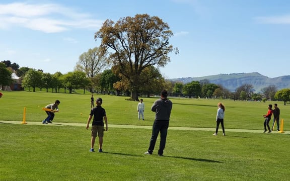A cricket game for boys and girls at a Canterbury Resilience Foundation event.