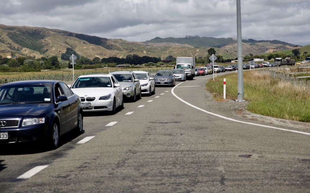 Traffic backed up near Levin