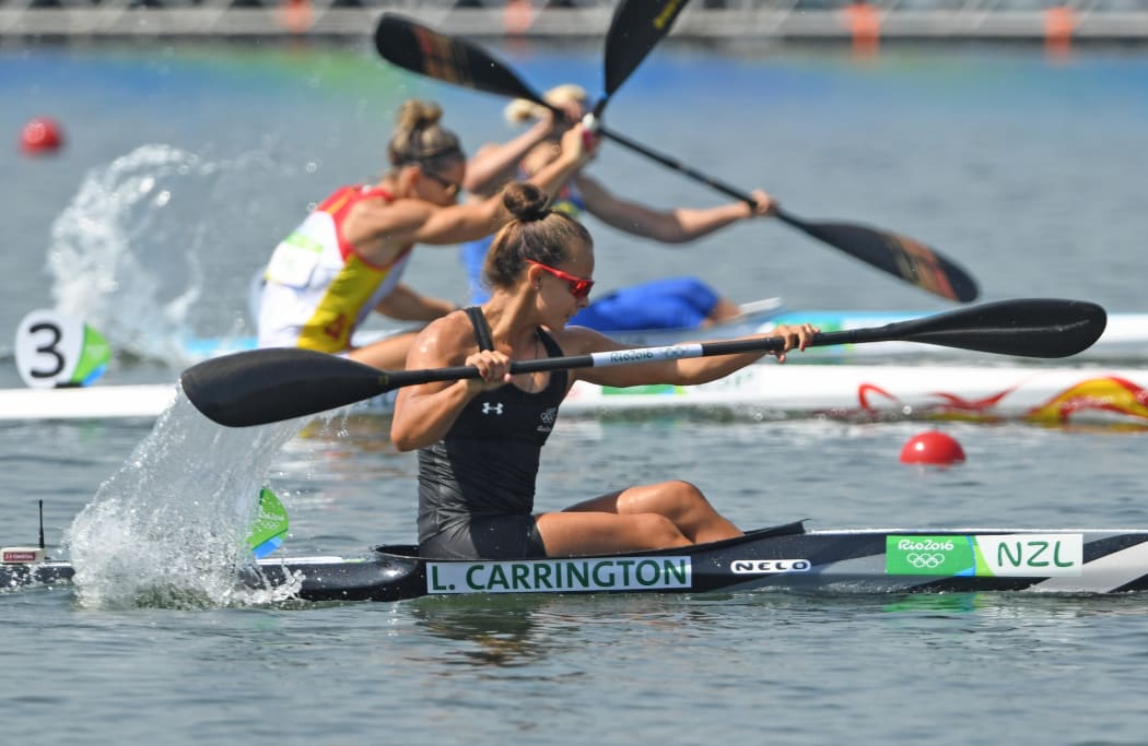 Lisa Carrington in action during the Women's Kayak Single 200m Semifinals of the Canoe Sprint events during the Rio 2016 Olympic Games at Lagoa Stadium in Rio de Janeiro, Brazil, 15 August 2016.