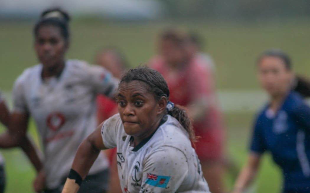 Fijiana player Biutoka Kacimaiwai on the attack against Tonga at the Oceania Women's Rugby Championship game, at Lawaqa Park, Sigatoka on Friday 6 June, 2025.