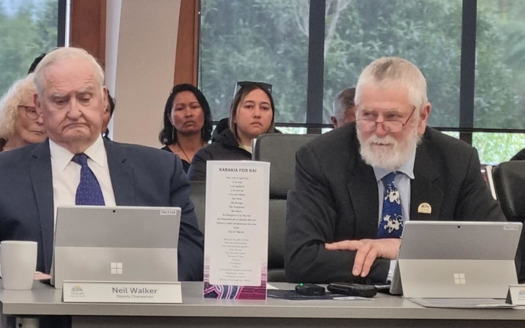 Taranaki regional councillors Neil Walker and Donald McIntyre.