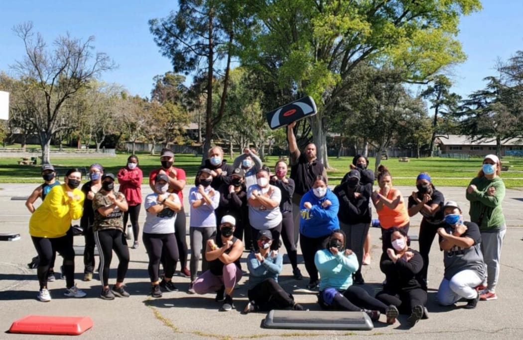 A group of steppers enjoying a workout.