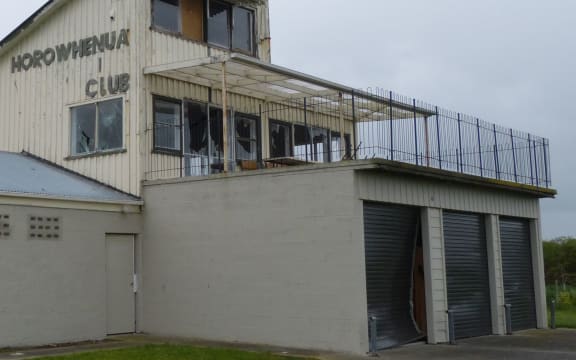 The damaged sailing club building at Lake Horowhenua.