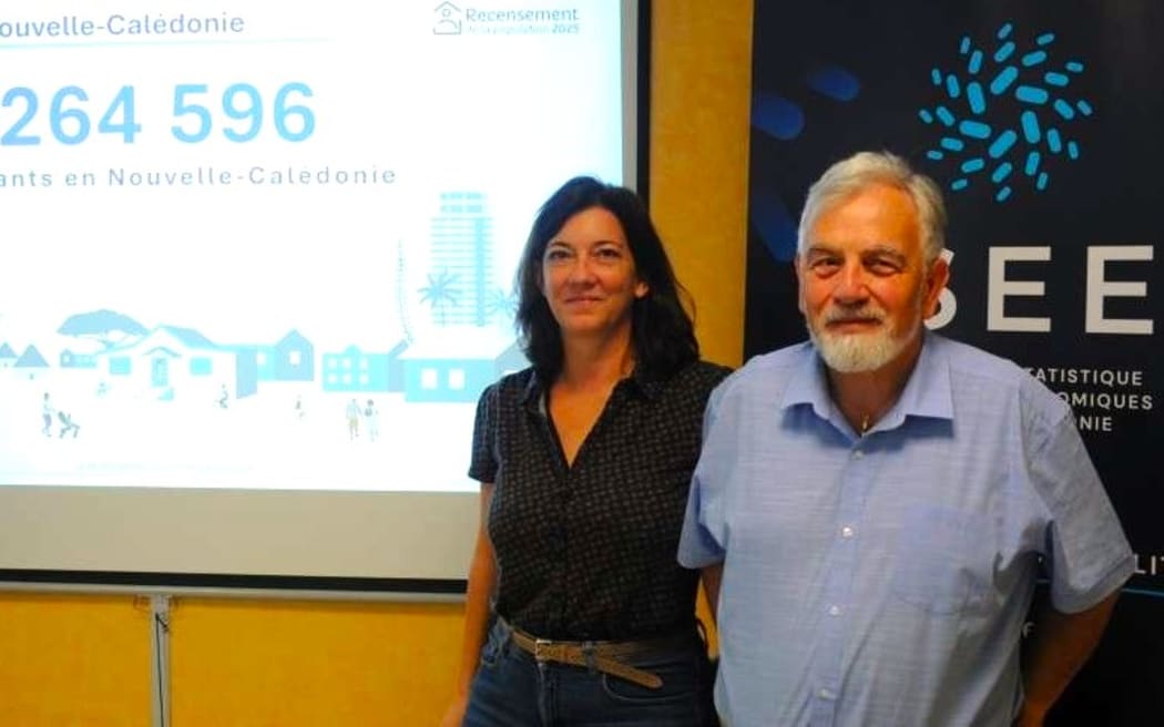 New Caledonia census chef de mission at the French National statistical institute INSEE, right, and local statistical institute ISEE Director Estelle Desmazures at a press conference on Tuesday, 29 July 2025 – PHOTO LNC