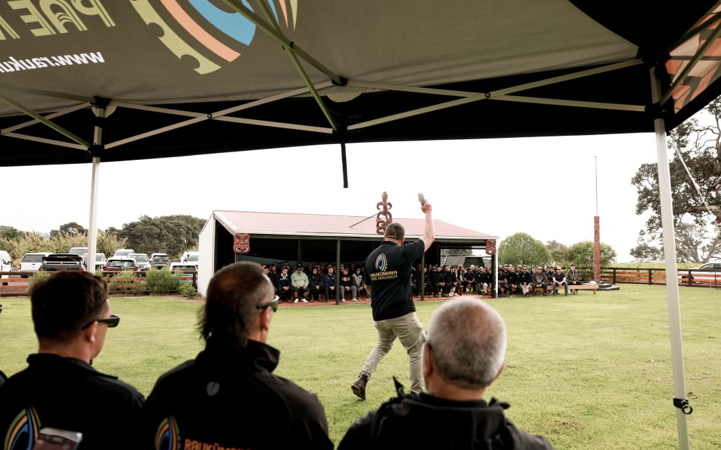 The pōwhiri for the Kāhui Taiao Tūroa conservation symposium at Maungaroa marae near Te Kaha.