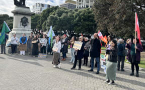 The crowd supporting the petition from Paid Placements Aotearoa.