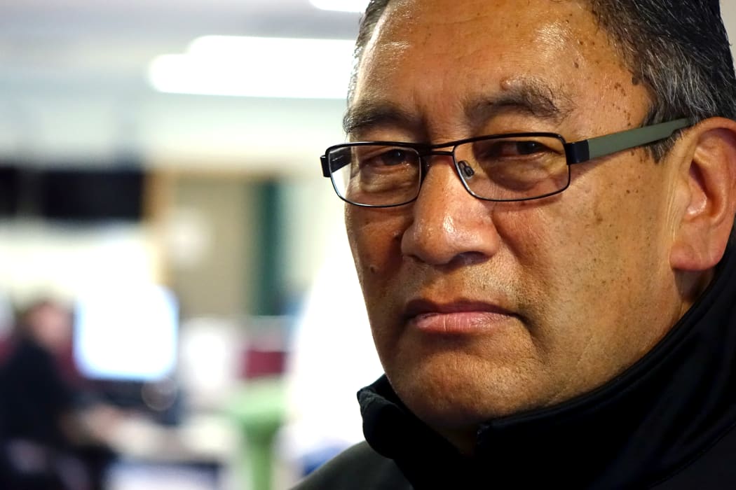 Hone Harawira in the Radio New Zealand Auckland Newsroom.