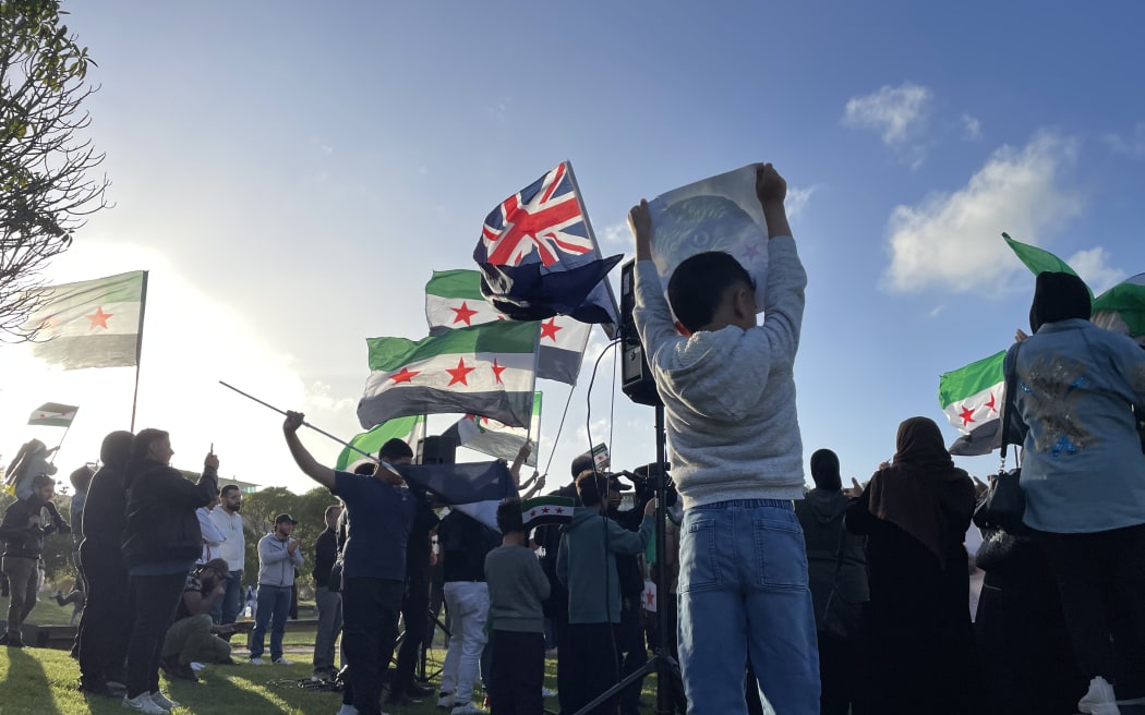 Syrian NZers gather in Wellington to celebrate the toppling of the Assad regime.