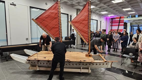 A traditional double-hulled vaka has been created in partnership with the Victoria University School of Design and Innovation to help Pasifika youth connect with their voyaging history.