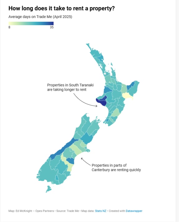 A map of New Zealand showing the best and worst areas for rental properties.