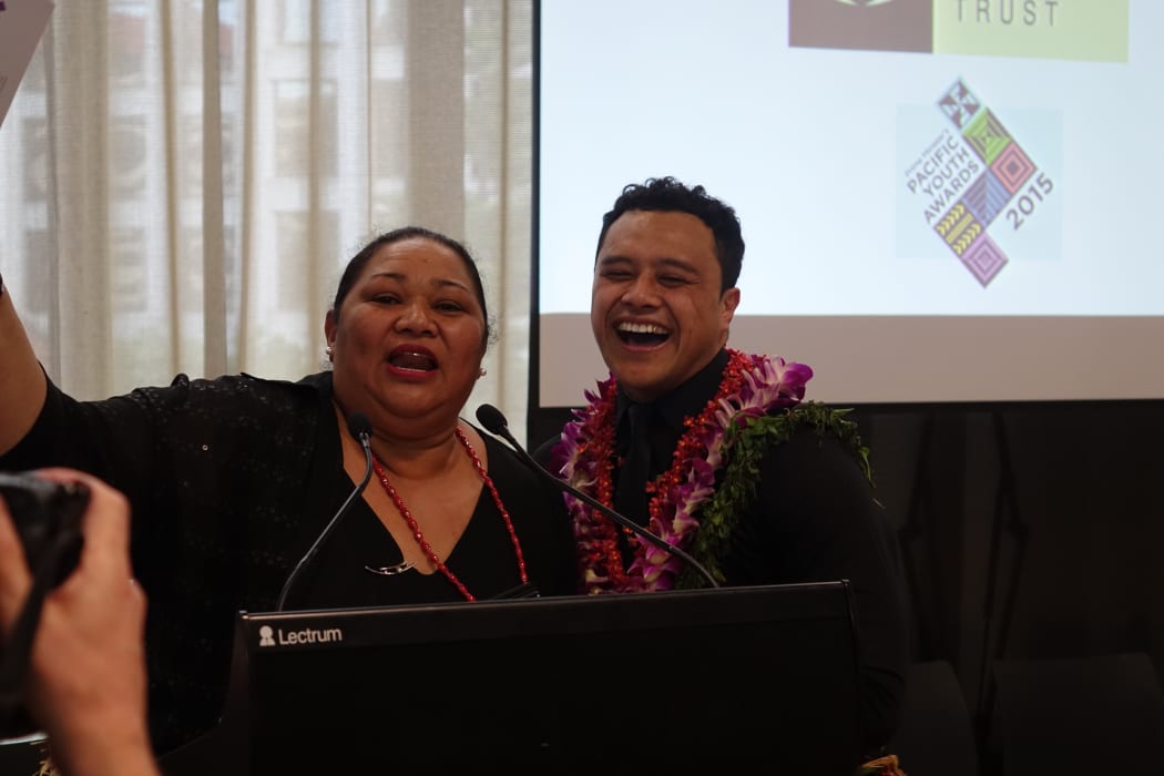 Sione Faletau and his Aunty at the Pacific Youth awards, 2015.