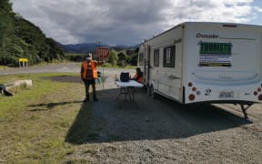 One of several checkpoints along the East Coast's State Highway 35 to stop people travelling during the covid-19 outbreak