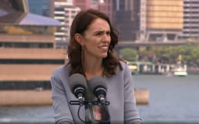 Prime Minister Jacinda Ardern speaks at the leaders' press conference in Sydney.