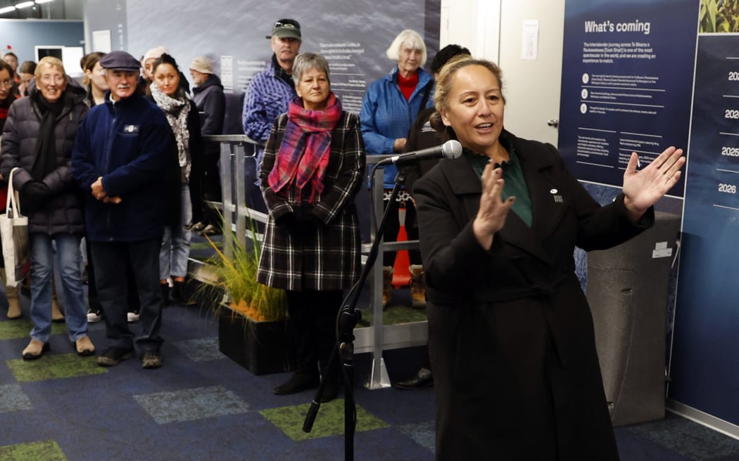 Te Ātiawa o te Waka-a-Māui Trust chairperson Rachael Hāte at the opening of the temporary Interislander ferry terminal in July.
