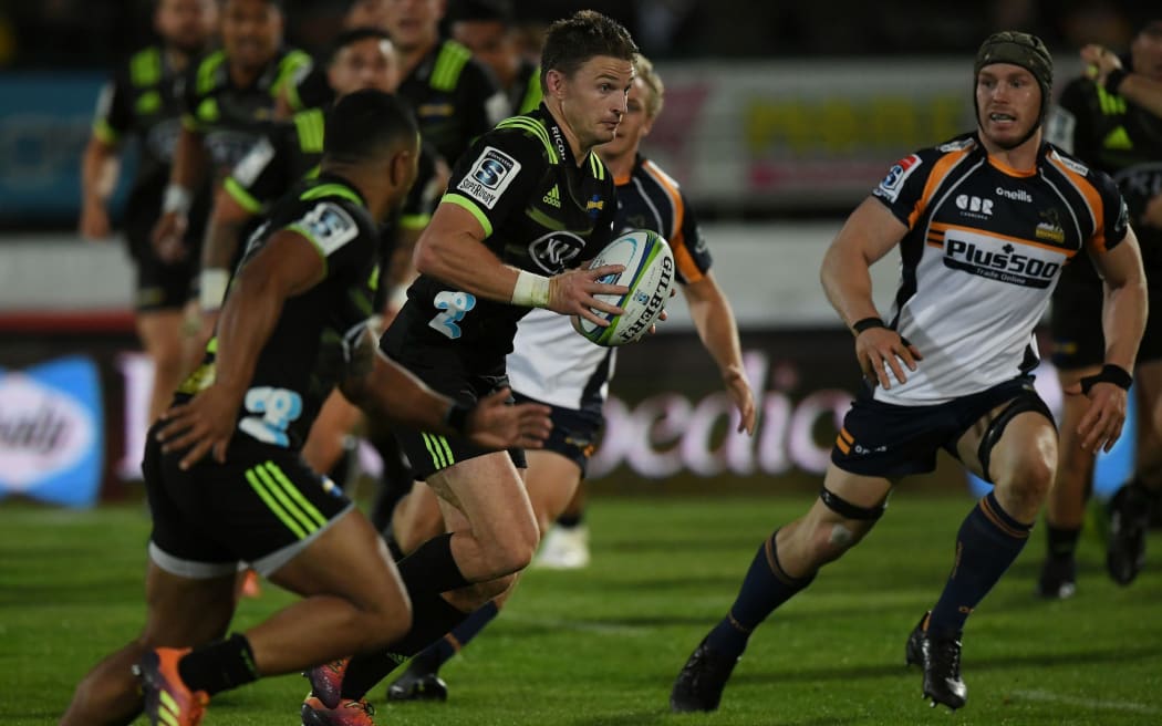 Hurricanes Beauden Barrett makes a break in the Super Rugby match, Hurricanes v Brumbies, Central Energy Trust Arena, Palmerston North