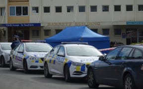 Police cordon off an area at Taranaki Base Hospital after a shooting incident.