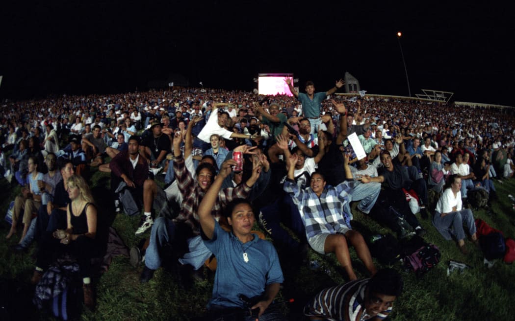 Warriors fans at the opening night of the 1995 ARL rugby league, Winfield Cup at Ericsson Stadium in Auckland on 10 March 1995.