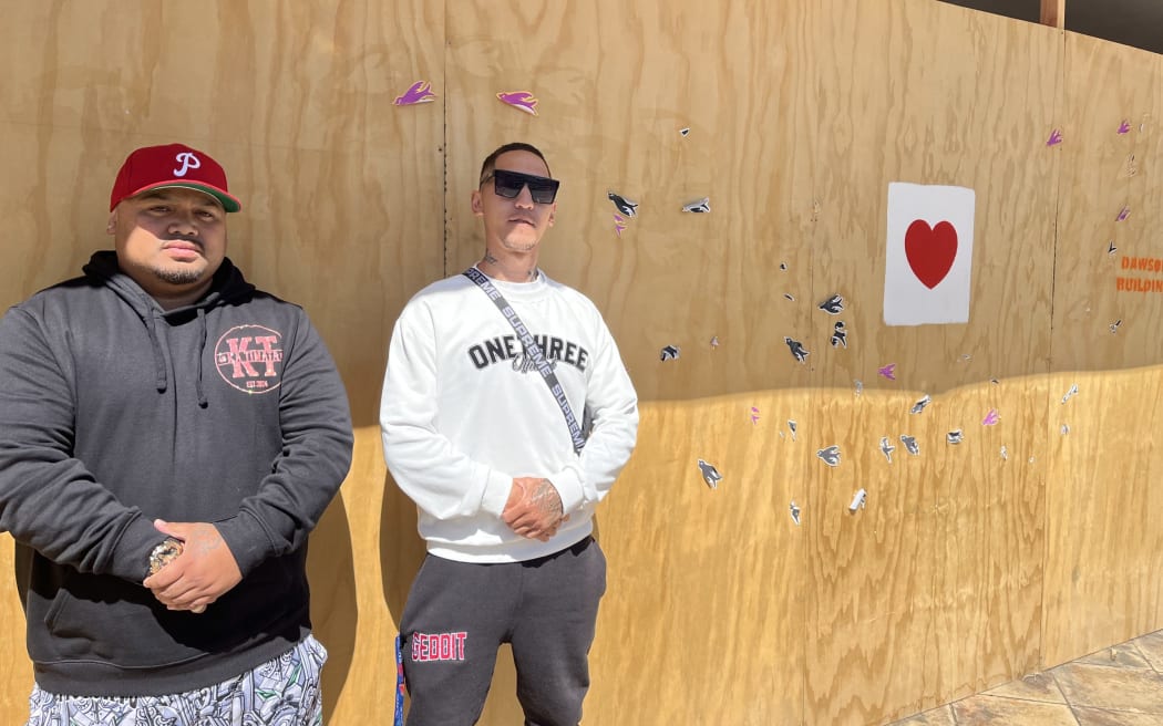 Ka Timata youth group founder Freddy Bishop, whose group will be creating an art mural on the old ANZ building, alongside group art coordinator Quinn Eru - a musician known as One Three Official