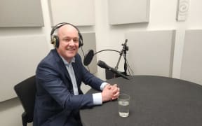 National Party leader Christopher Luxon in RNZ's Christchurch studio for an extended pre-election interview with Morning Report on 9 October, 2023.