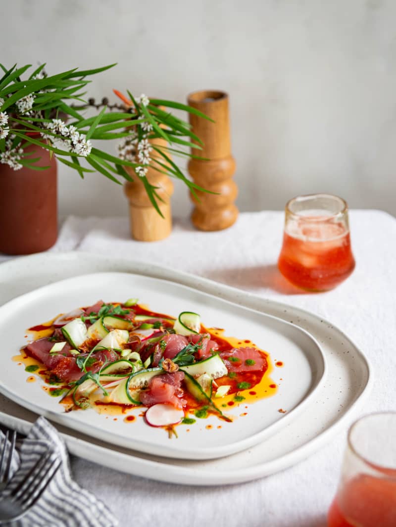 Tuna crudo with maple, gochujang, citrus and coriander.