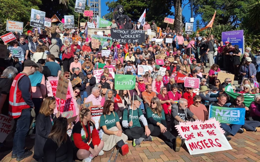 The pay equity protest in Nelson, Saturday, May 10, 2025.