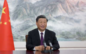 (230902) -- BEIJING, Sept. 2, 2023 (Xinhua) -- Chinese President Xi Jinping addresses the Global Trade in Services Summit of the 2023 China International Fair for Trade in Services (CIFTIS) via video in Beijing, capital of China, on Sept. 2, 2023. (Xinhua/Li Xueren) (Photo by LI XUEREN / XINHUA / Xinhua via AFP)