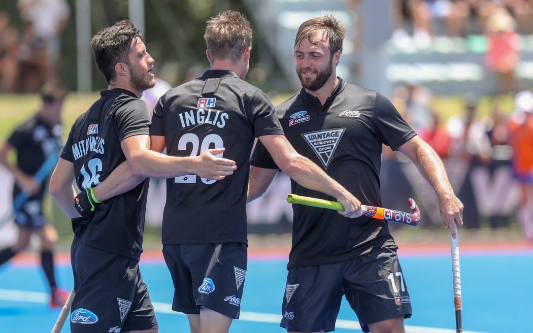 New Zealand's Hugo Inglis celebrates scoring a goal.