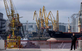 Bulk carrier ARGO I is docked at the grain terminal of the port of Odessa, Ukraine, on April 10, 2023, from where Ukraine ships wheat according to the grain agreement the country currently has with Russia.