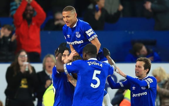 Seamus Coleman of Everton celebrates scoring.