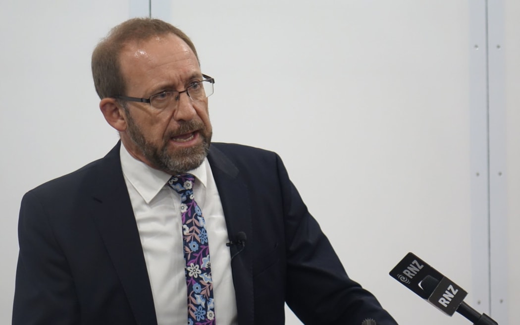 Cabinet MP Andrew Little addressing the public meeting in New Plymouth last night.