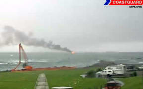 The fire can be seen on the Whakatane Harbour cam.