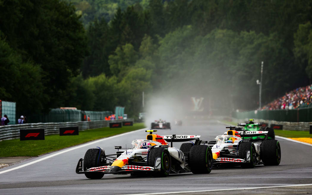 Racing Bulls team-mates Liam Lawson and Isack Hadjar, 2025 Belgian Grand Prix.