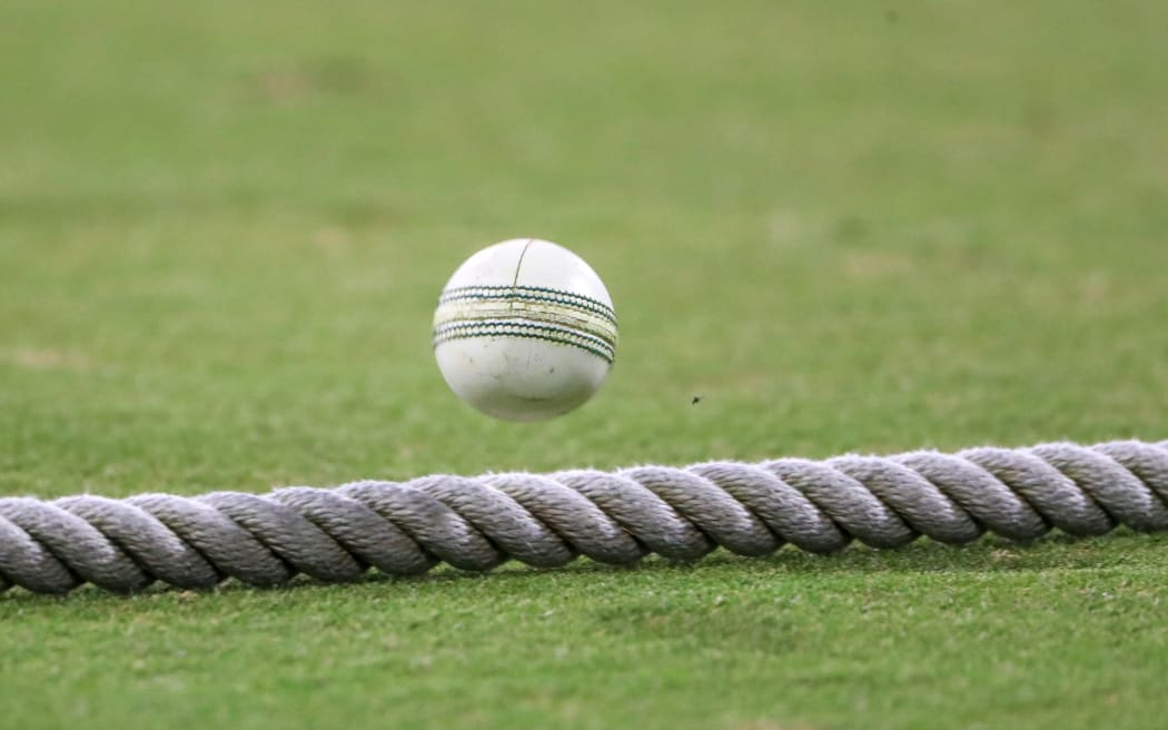 A cricket ball passes the boundary rope. Generic shot.