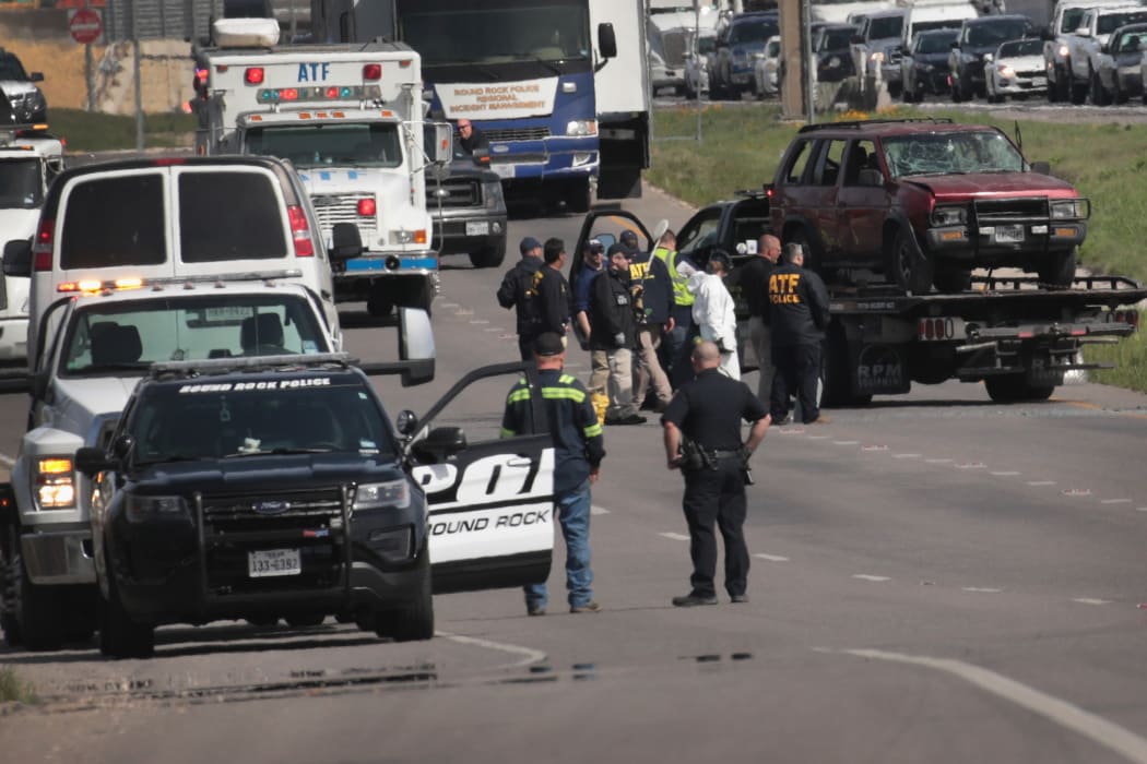 The vehicle that the suspected Austin package bomber, Mark Anthony Conditt, was driving when he blew himself being towed from the crime scene along Interstate 35 in suburban Austin.