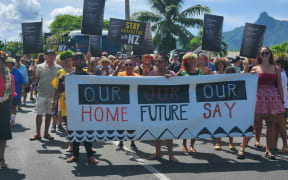 Cook Islanders marching in the capital, Avarua, in Rarotonga. 18 February 2025
