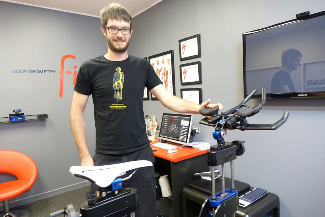 Cycle retailer Matt Dunstan, with the new bike fitting system.