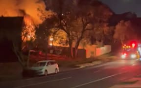 Massive flames at the house fire on Murvale Drive, Bucklands beach.