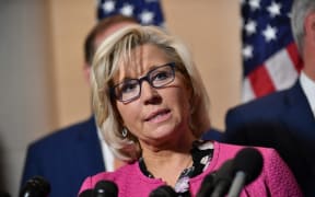 (FILES) In this file photo taken on November 14, 2018 Wyoming US Representative Liz Cheney speaks following the House Republican leadership vote at the Longworth House Office Building on Capitol Hill in Washington, DC.