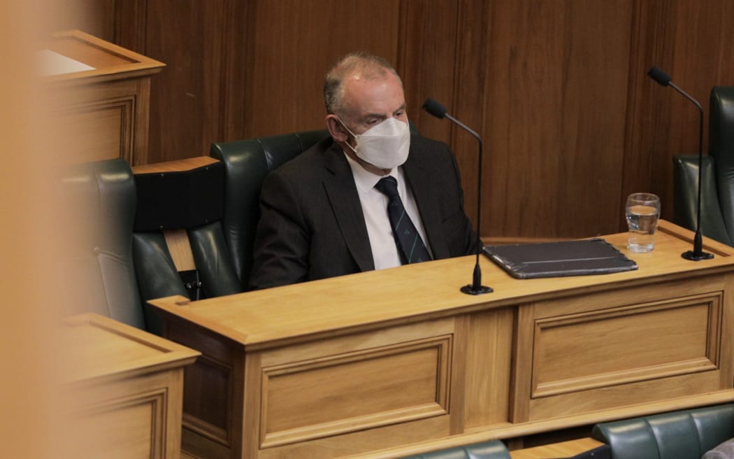 Ex-speaker of the house Trevor Mallard watches as new Speaker Adrian Rurawhe starts his role