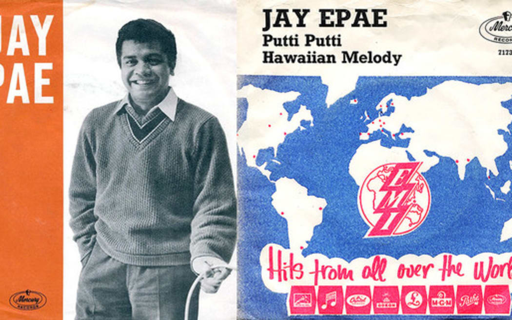 Jay Epae: Hula Cha (Denmark, 1961), Putti Putti / Hawaiian Melody (Denmark, 1961), and a Swedish advertisement