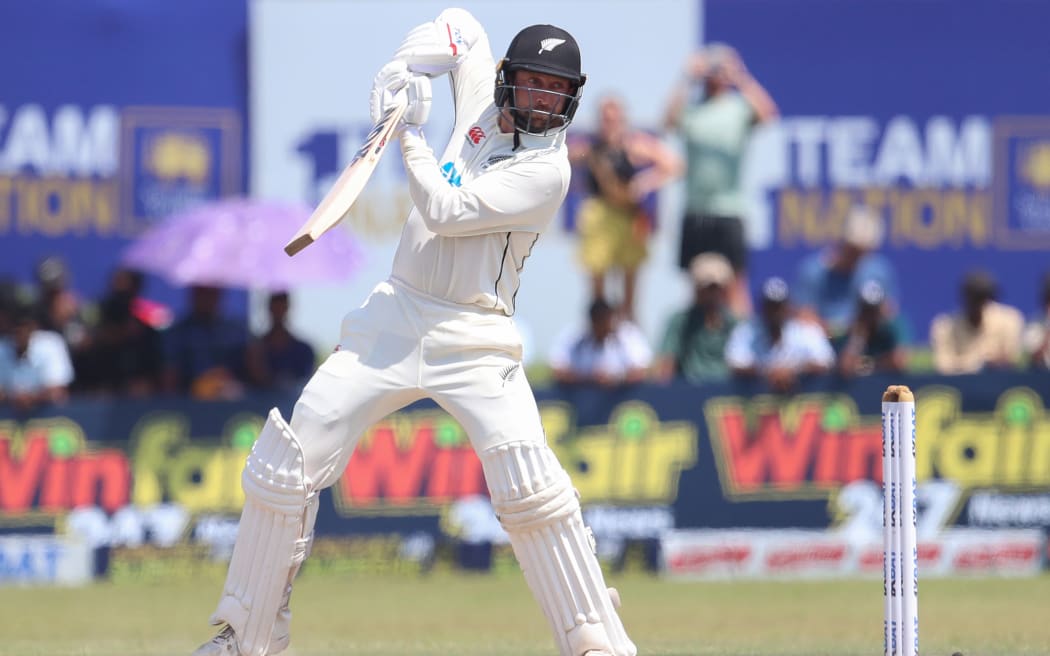 New Zealand's Devon Conway plays during the test series against Sri Lanka, 2024.
