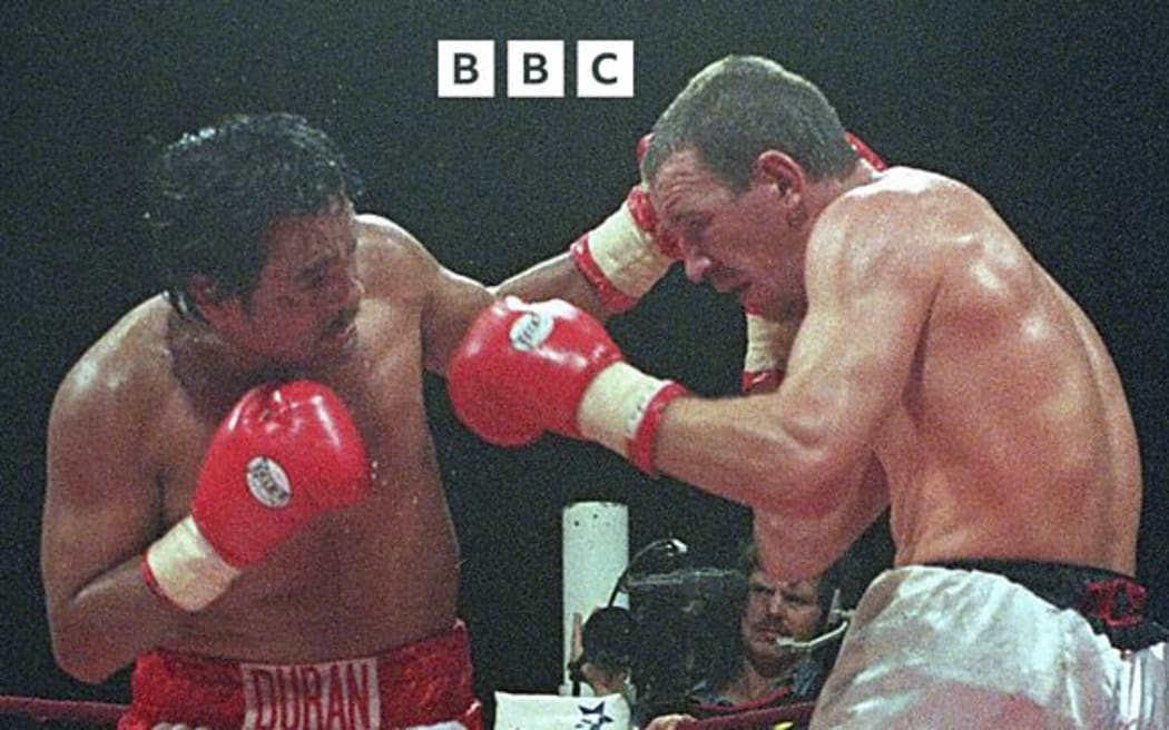 Roberto Duran and Dave Radford in action