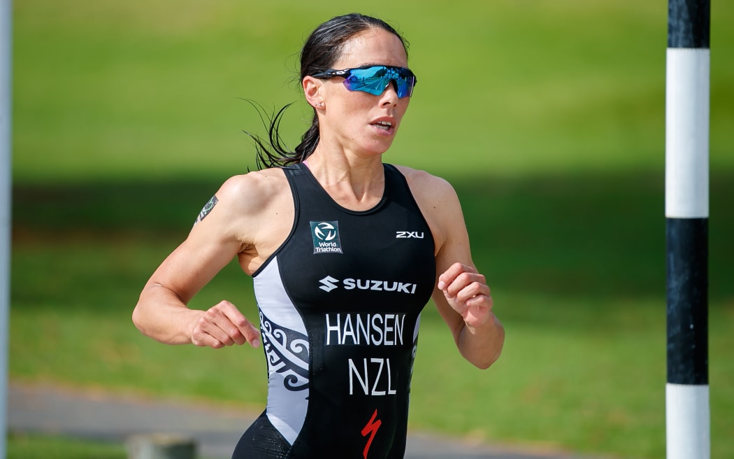 Andrea Hansen (nee Hewitt) during 2022 Oceania Triathlon Cup Mount Maunganui.