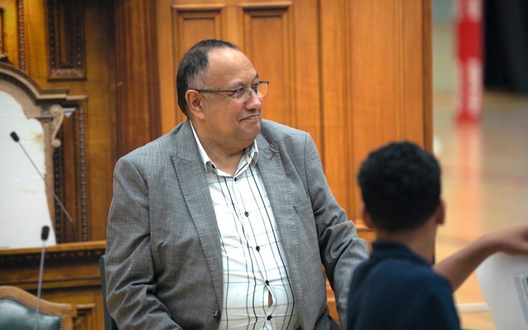 Speaker Adrian Rurawhe listens to the Opposition make their case during the mock debate.