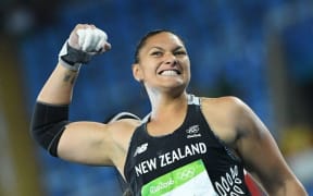 Valerie Adams celebrates a put in today's final.