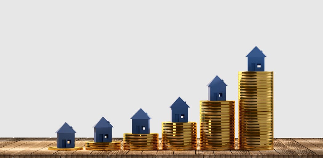Generic graphic showing rising house, unit, apartment rises.