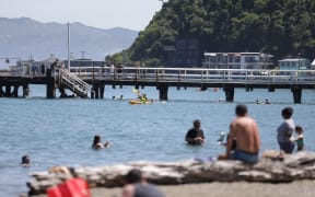 People in Wellington take to the water to cool down.