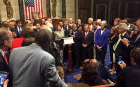 An image of the Democrats sit-in from the Twitter account of Representative Joe Kennedy III.